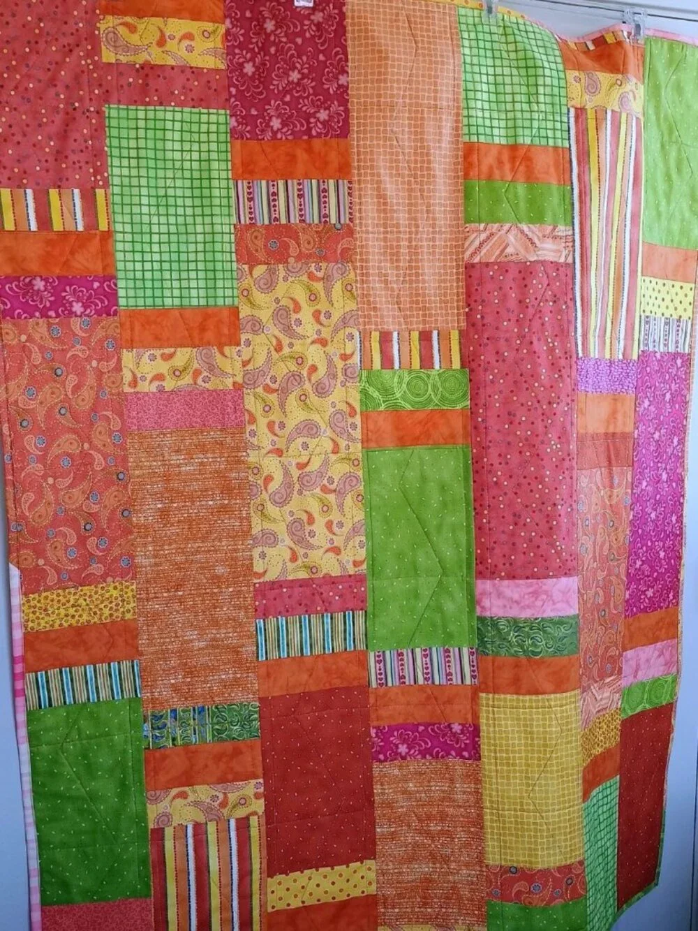 🩷    BNWT HANDMADE COTTON QUILT MODERN COLORFUL ORANGE GREEN YELLOW 48